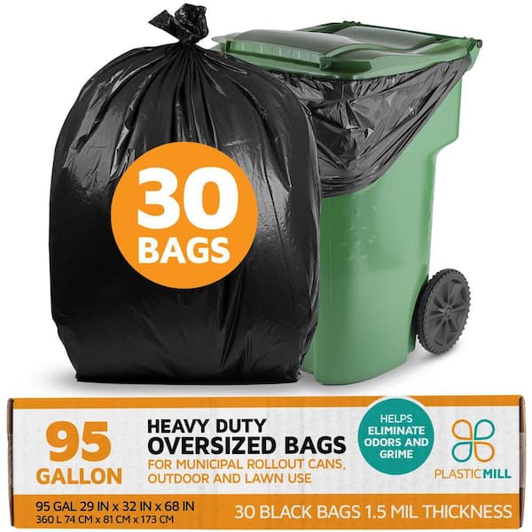 61 in. W x 68 in. H. 95 Gal. 1.5 mil Black Trash Bags (30-Count)