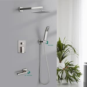 2-Handle 2-Spray Tub and Shower Faucet and Handheld Combo with 8 in. Shower Head in Brushed Nickel (Valve Included)