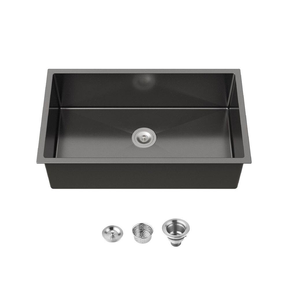 33 in. Drop-in Undermount  Single Bowl 16 Gauge Black Stainless Steel Kitchen Sink with Drain price history on PriceWatchPro