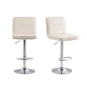 32 in. Swivel Adjustable Height Low Back Metal Frame Cushioned Bar Stool with Ivory Velvet Seat (Set of 2)