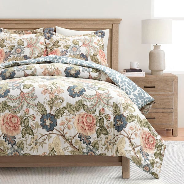 Sydney 3 Pieces Green Floral Cotton Blend King/Cal King Comforter Set