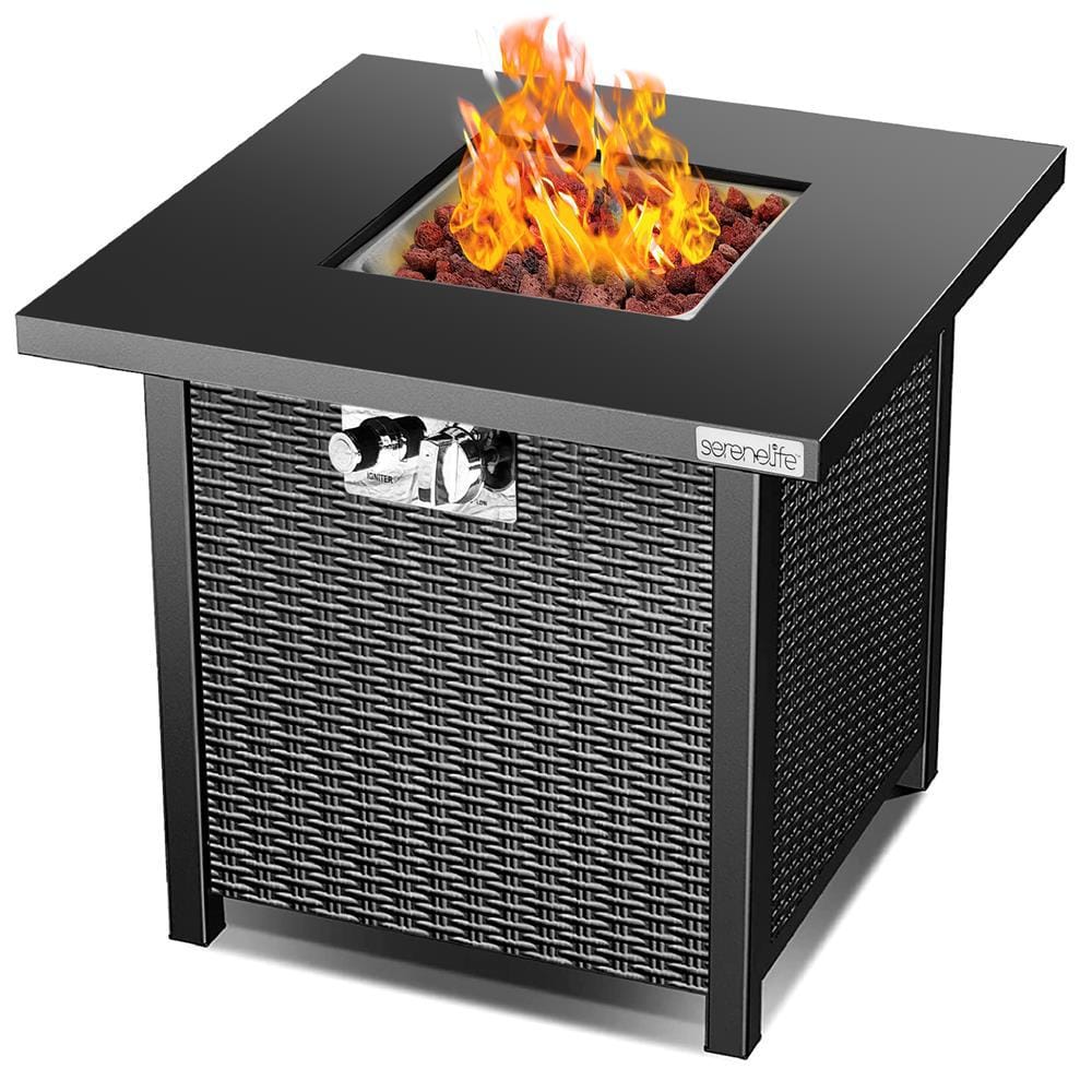 SereneLife 28" Black Propane Gas Fire Pit Table with Cover