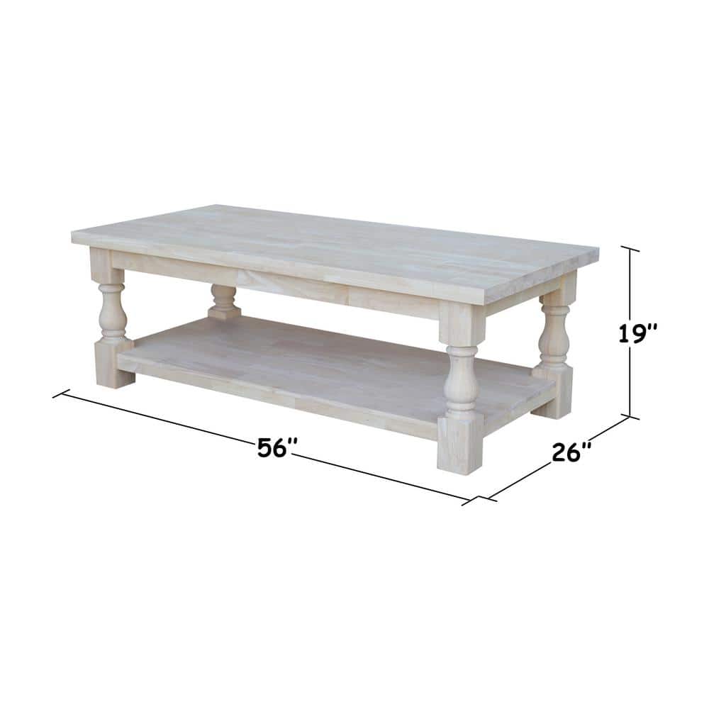 Tuscan Unfinished Solid Parawood Rectangular Coffee Table
