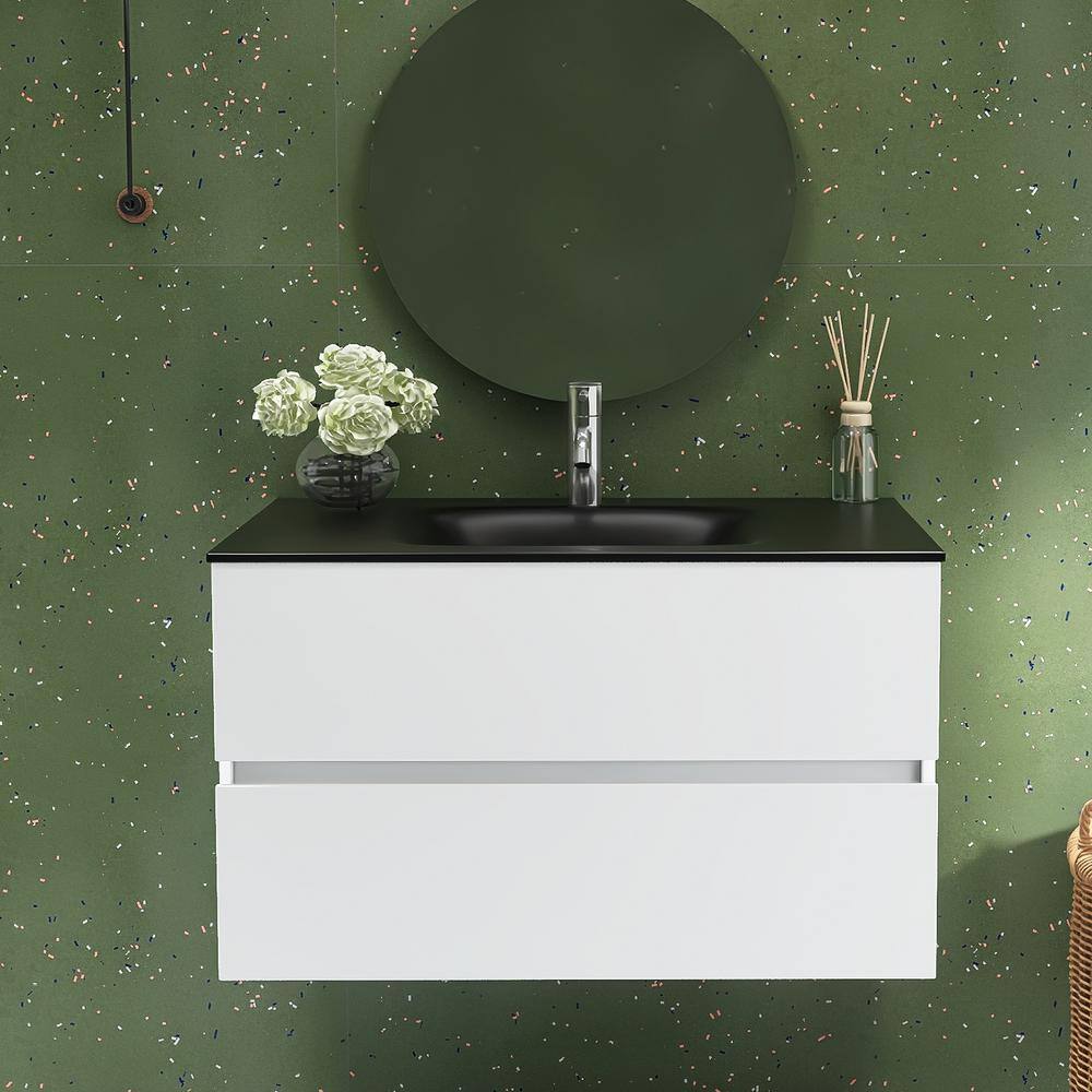 Emily 34 in. W x 20 in. D x 20 in. H Bath Vanity in White with Black Quartz