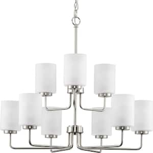 Merry Collection 9-Light Brushed Nickel Etched Glass Transitional Chandelier Light