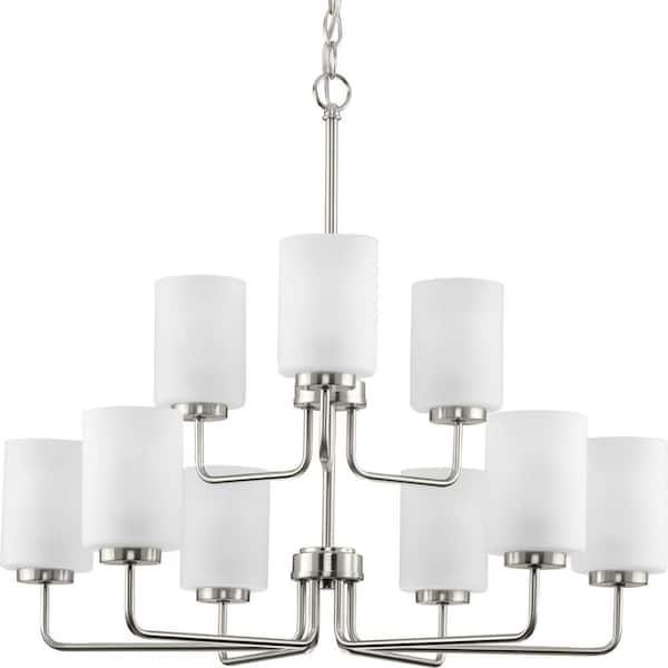 Progress Lighting Merry Collection 9-Light Brushed Nickel Etched Glass Transitional Chandelier Light