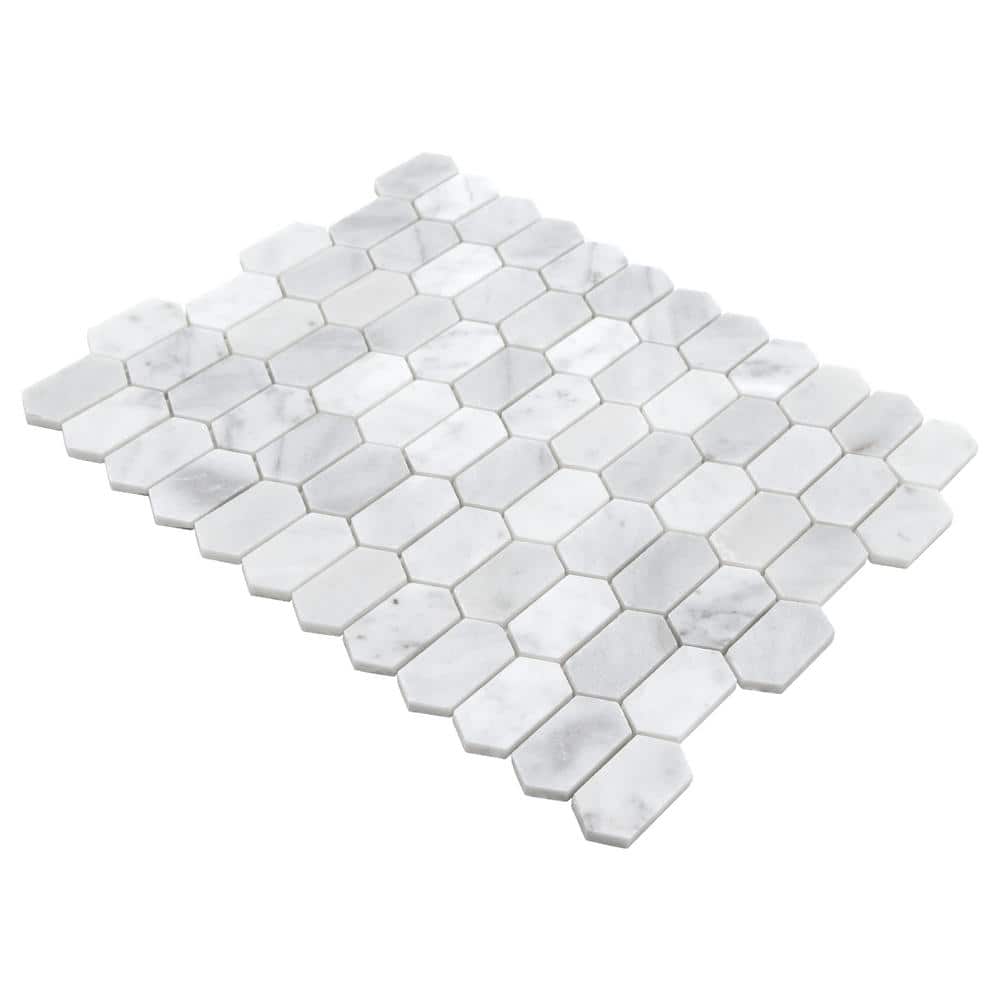 12" x 10" White Carrara Marble Hexagonal Mosaic Tile