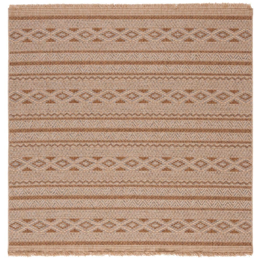 SAFAVIEH Wicker 7 ft. x 7 ft. Gray/Brown Geometric Striped Square Area ...