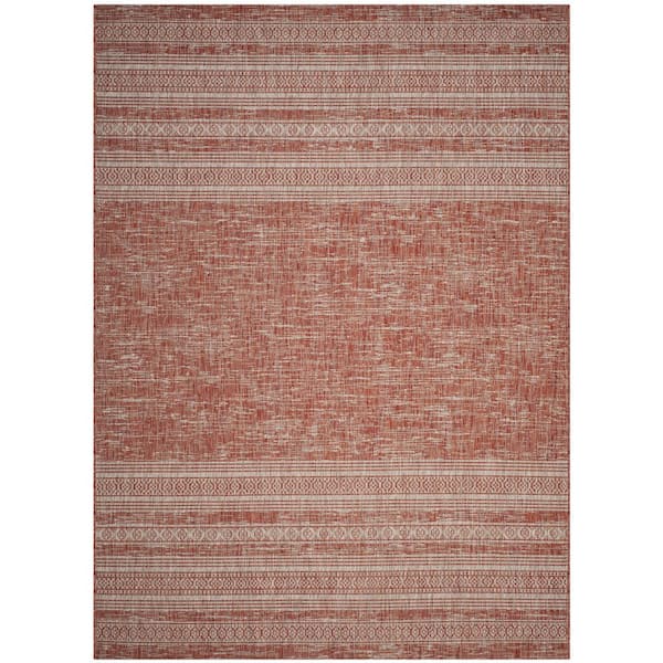 SAFAVIEH Courtyard Rust/Light Gray 5 ft. x 8 ft. Aztec Striped Indoor/Outdoor Area Rug