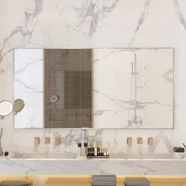 Klajowp 72 in. W x 36 in. H Rectangle Aluminum Alloy Framed Wall Mounted Bathroom Vanity Accent Mirror in Brushed Nickel