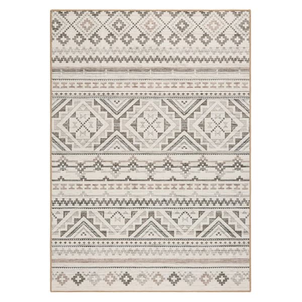 EVERWASH Haven 6 ft. x 9 ft. Beige/Brown Modern Geo Washable Area Rug