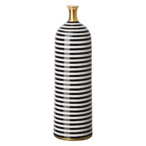 25 in. Black, White, and Gold Striped Ceramic Siena Bottle