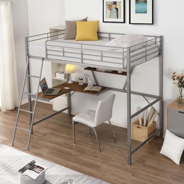 Anbazar Silver Twin Loft Bed With L, Twin Loft Bed With L Shaped Desk
