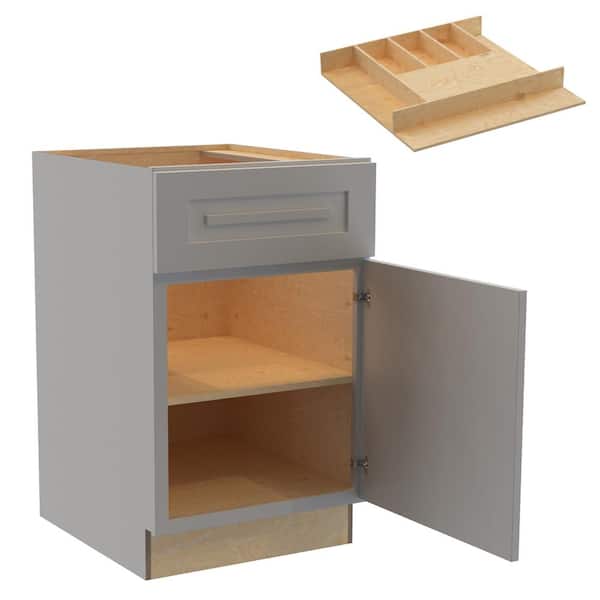 Home Decorators Collection Grayson 21 in. W x 24 in. D x 34.5 in. H Assembled Plywood Base Kitchen Cabinet in Pearl Gray with Cutlery Soft Close RH