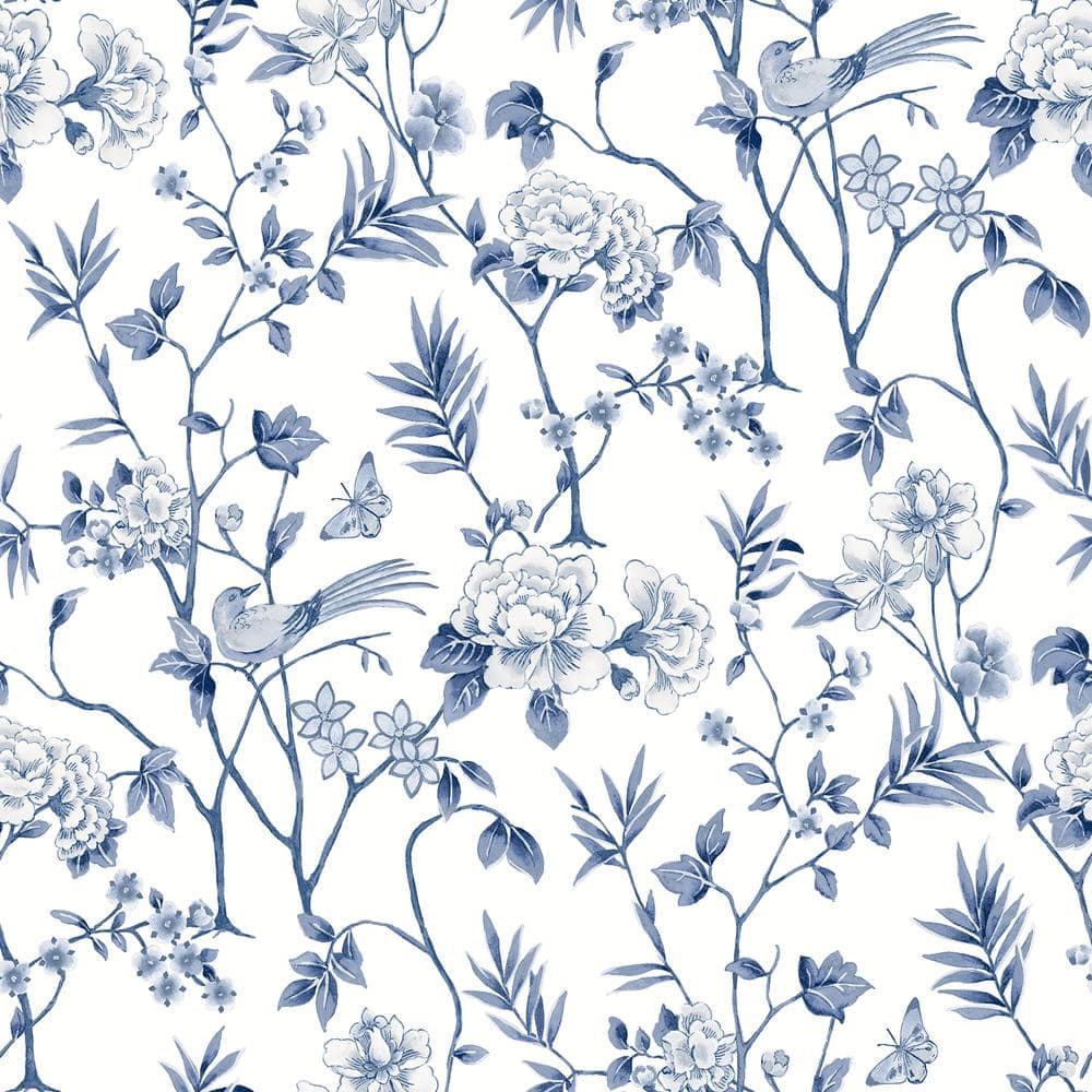 Indigo and White Chinoiserie Garden Peel and Stick Wallpaper