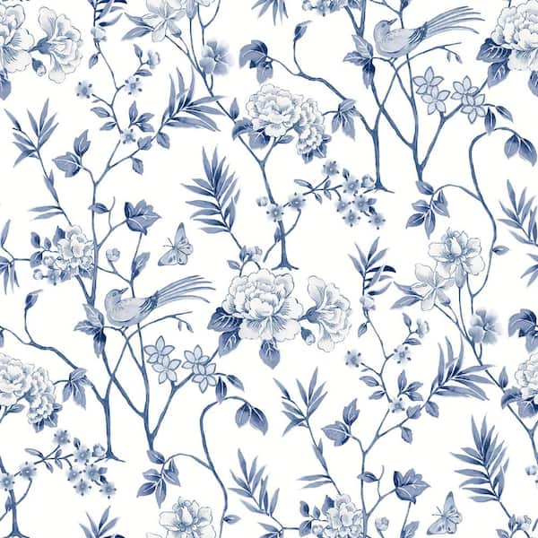NuWallpaper Blue Chinoiserie Garden Peel and Stick Wallpaper Sample