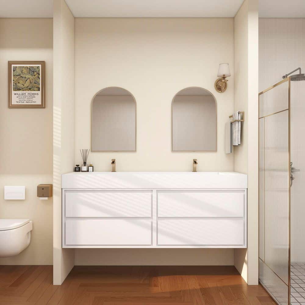 Saggie 71 in. W. x 20 in. D x 28 in. H Double Sink Floating Bath Double Vanity in Gloss White with White Acrylic Top price history on PriceWatchPro