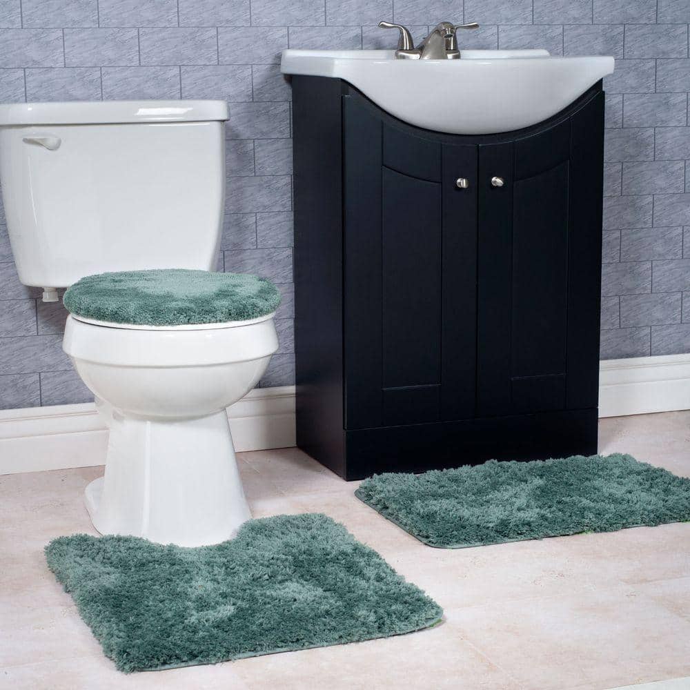 Green Super Plush Non-Slip 3-Piece Bathroom Rug Set