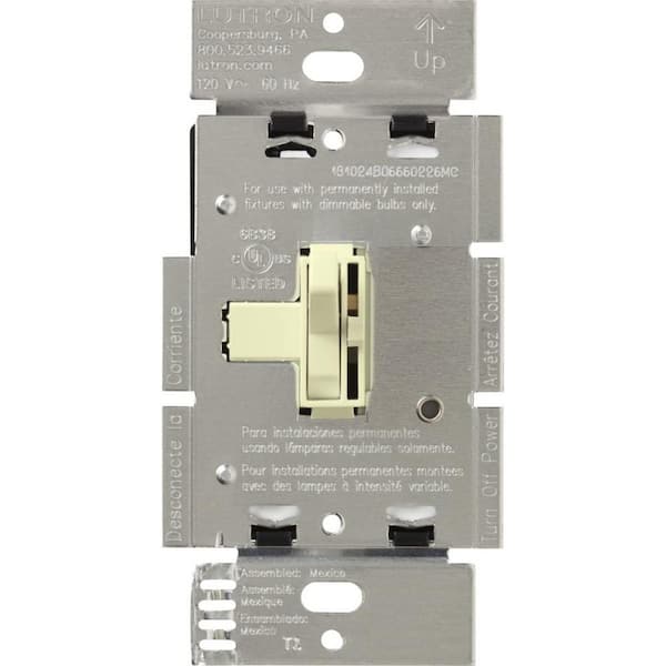 Lutron Toggler Dimmer Switch for Incandescent Bulbs with Night Light, 1000-Watt/Single-Pole or 3-Way, Almond (AY-103PNL-AL)