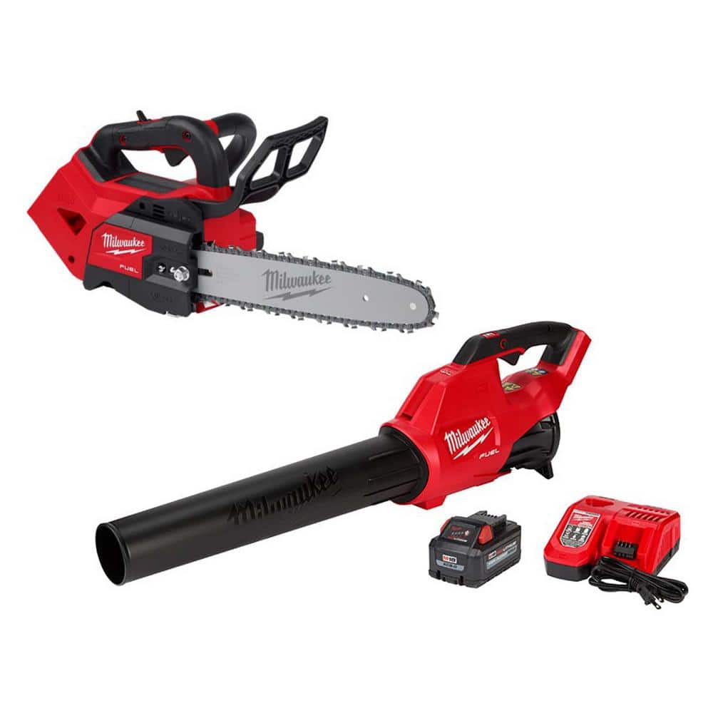 M18 FUEL 12 in. Top Handle 18-Volt Lithium-Ion Brushless Cordless Chainsaw w/Blower Kit, 8.0 Ah Battery, Rapid Charger -  Milwaukee, 2826C-2724HD