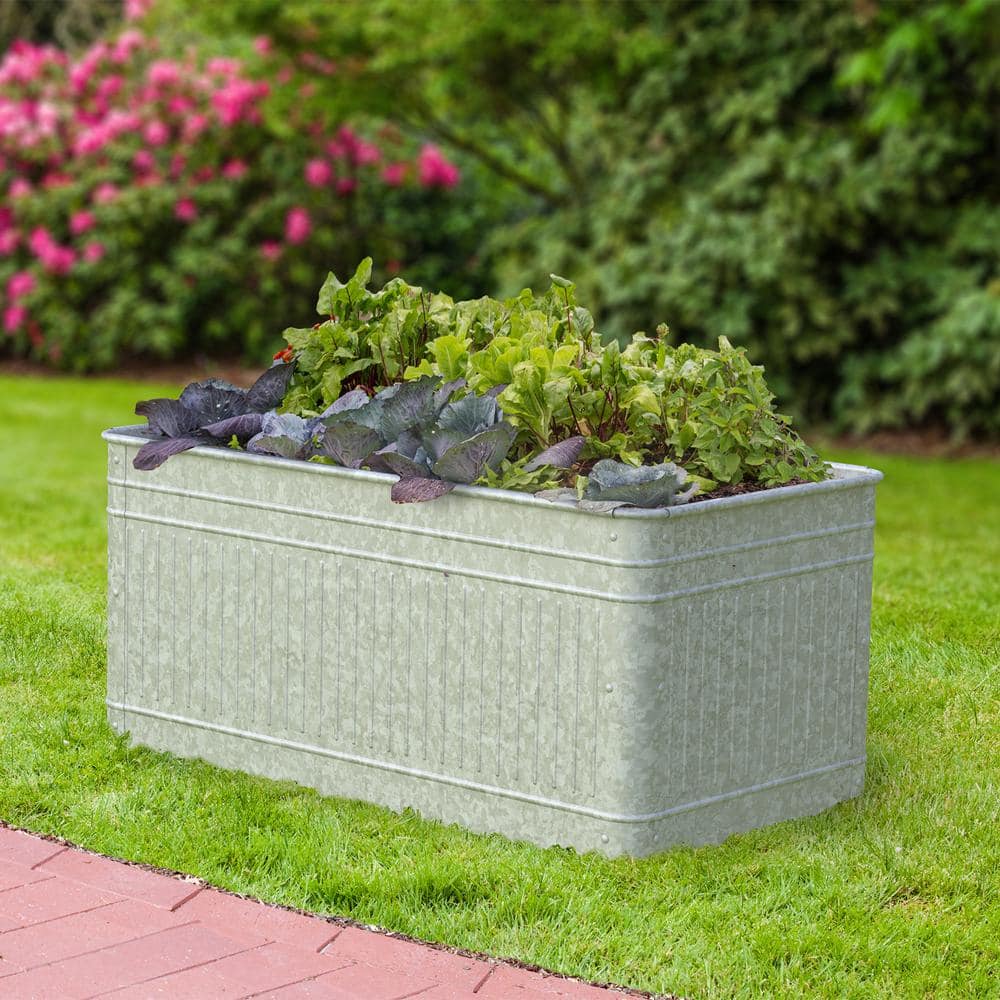 Vintage Galvanized Metal 40" Raised Garden Bed for Outdoor Spaces