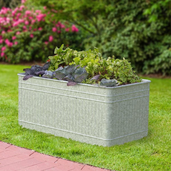 Vintage Galvanized Metal Rectangle Raised Garden Trough