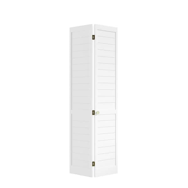 eightdoors 30 in. x 80 in. x 1 in. White Finished Pine Wood Shaker Bi-Fold Louver with Hardware Included