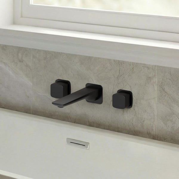 8 in. Long Spout Double Handle Wall Mount Roman Tub Faucet with Spot Resistant 4.8 GPM in Matte Black Valve Included
