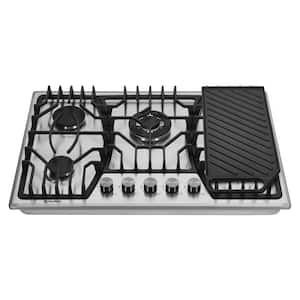 30 in. 5-Burners Recessed Gas Cooktop in Stainless with Cast Iron Baking Pan and Griddle