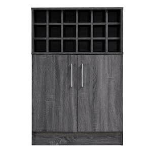 18-Bottle Rustic Wooden Wine Rack and Bar Cabinet in Grey