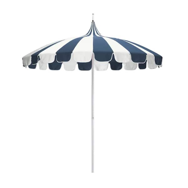 California Umbrella 8.5 ft. White Aluminum Commercial Natural Pagoda Market Patio Umbrella with Push Lift in Navy Sunbrella