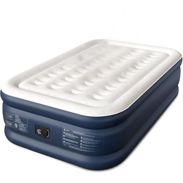 Full Size Air Mattress, 18 in. Raised, Built-in Pump, 600 lbs. Capacity, for Home, Guests and Camping