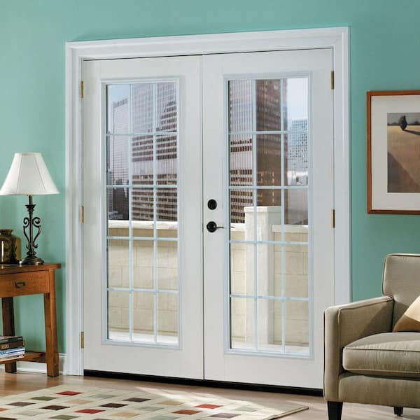 Prehung 15 Lite Primed Smooth Fiberglass Patio Door with Brickmold