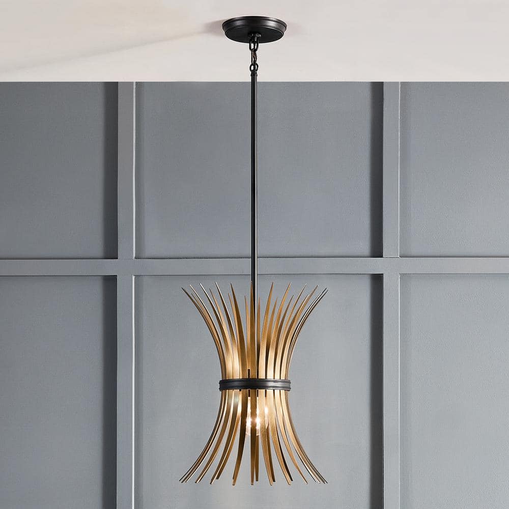 Baile Mini Pendant in Black with Natural Brass Accents and Glass Shade