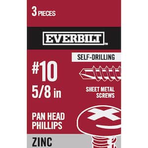 #10 x 5/8 in. Phillips Pan Head Zinc Plated Sheet Metal Screw (3-Pack)