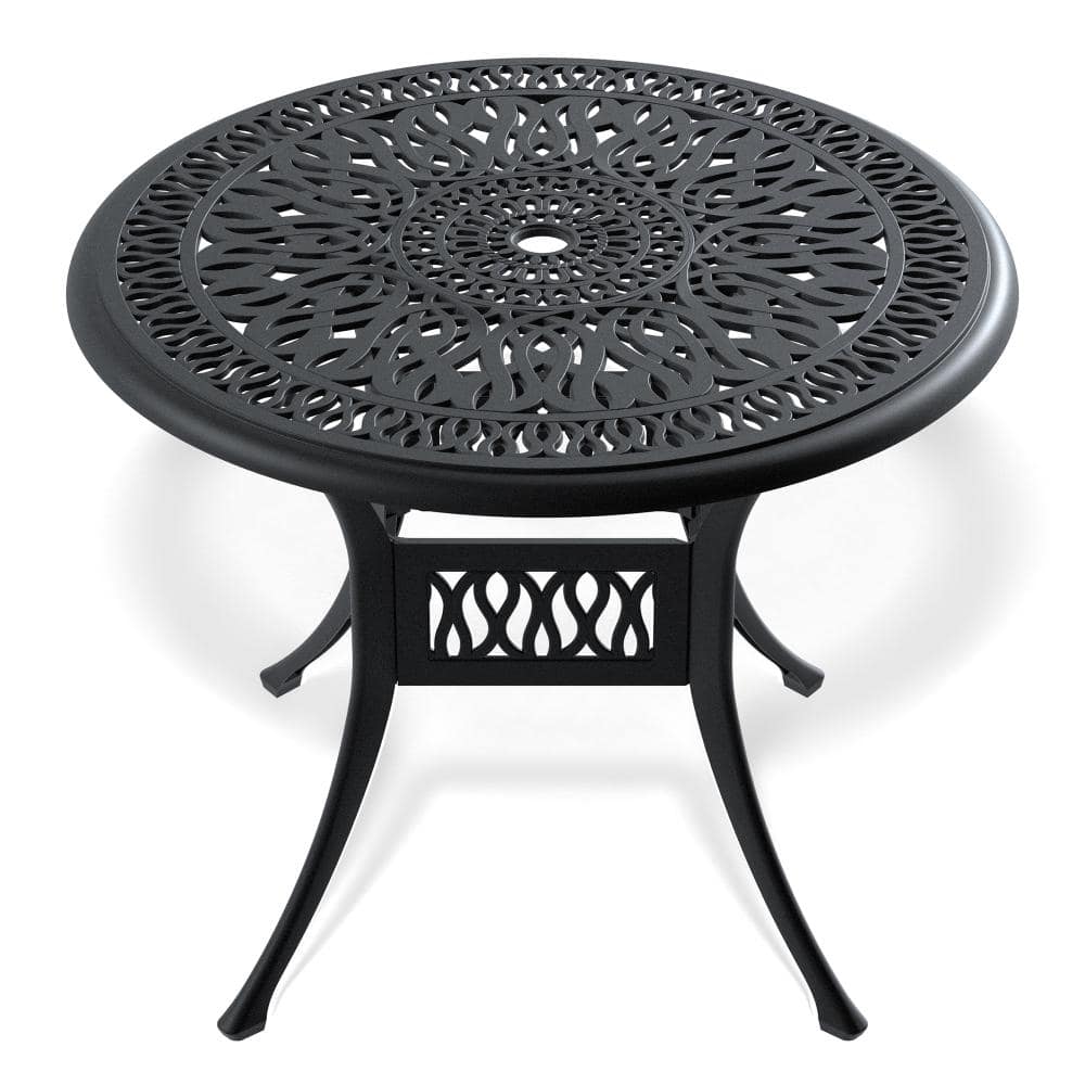 35.43 in. W x 28.35 in. H Ø35.43-inch Cast Aluminum Patio Dining Table With Black Frame and Umbrella Hole price history on PriceWatchPro