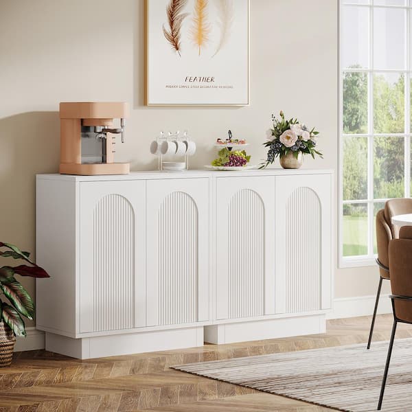 BYBLIGHT Ahlivia White Engineered Wood 57.4 in. Sideboard Buffet Cabinet with Storage Adjustable Shelves