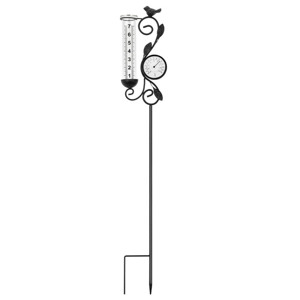 "Black Bird Design 32"" Metal Rain Gauge with Thermometer - 7"" Glass Tube for Garden Patio Yard Decor" price history on PriceWatchPro