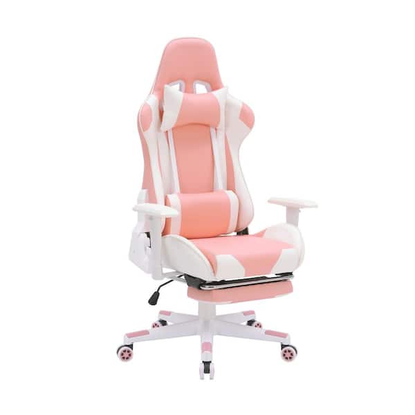 Hanover Commando Ergonomic Faux Leather Gaming Chair in Pink and White with Adjustable Gas Lift Seating