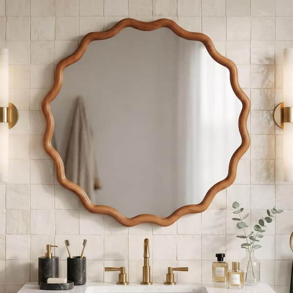 Ximuprmy Yellow Brown 36 in. W x 36 in. H Small Round Framed