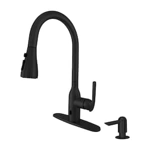 Single-Handle Pull-Down Sprayer Kitchen Faucet with Motion Activation and Soap Dispenser in Matte Black
