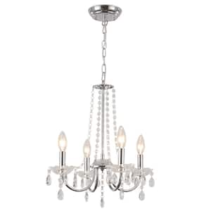 4-Light Chrome Vintage Candle Style Chandelier with Crystal Accents for Living Room