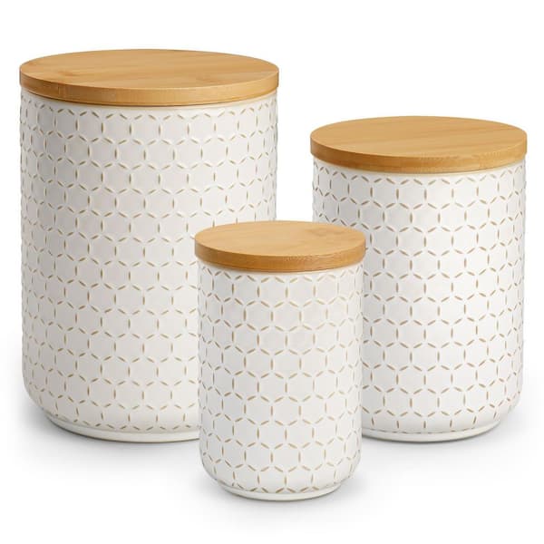 3-Piece Ceramic Canisters Set with Airtight Lids, 80/40/20 oz. Coffee Canisters Sets for the Kitchen, Hexagon