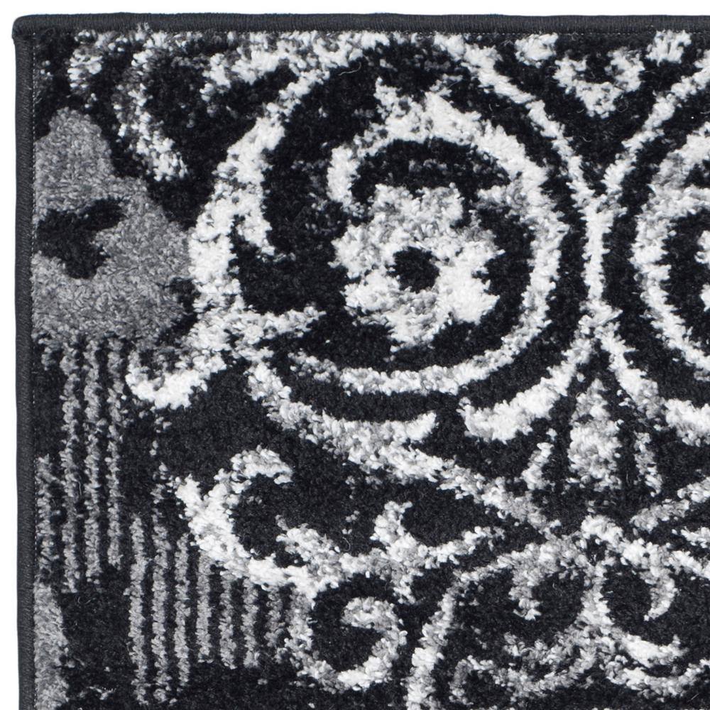 Black and Gray Floral Damask Rectangular Area Rug