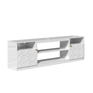 70 in.W White Storage Entertainment Center with Adjustable Shelf Fits TV Up to 80 in.