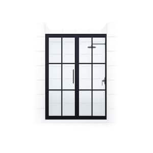 Gridscape Series 57.75 in. x 76 in. Framed Hinged Shower Door and Inline Panel in Black and Clear Glass with Handle
