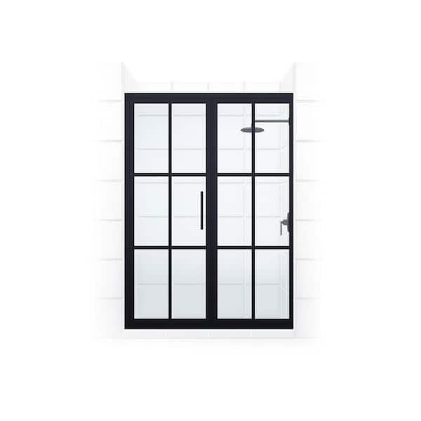 Gridscape Series 57.75 in. x 76 in. Framed Hinged Shower Door and Inline Panel in Black and Clear Glass with Handle