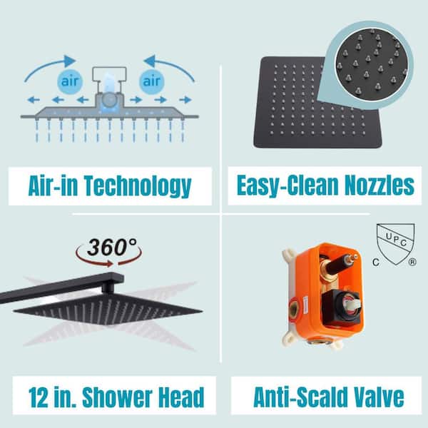 12 in. 1-Jet Shower System with Fixed and Hand Shower Head in Matte Black