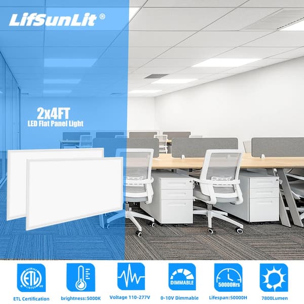 Honbei 2 ft. x 4 ft.7800 Lumens Integrated LED Panel Light, 5000K 2x4 LED Troffer Light for Ofiice, ETL Listed 12 Pack