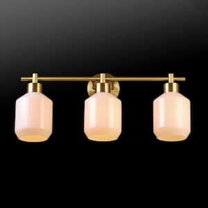 Cannes 24.25 in. 3-Light Matte Brass Vanity Light with Opal Glass Shades